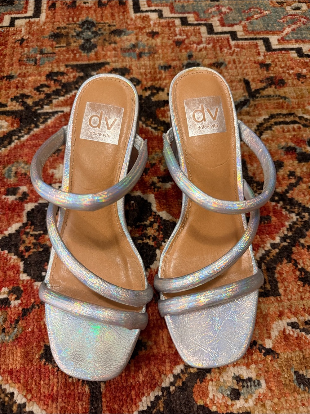 Dolce Vita Iridescent Holographic Strappy Heeled Slides